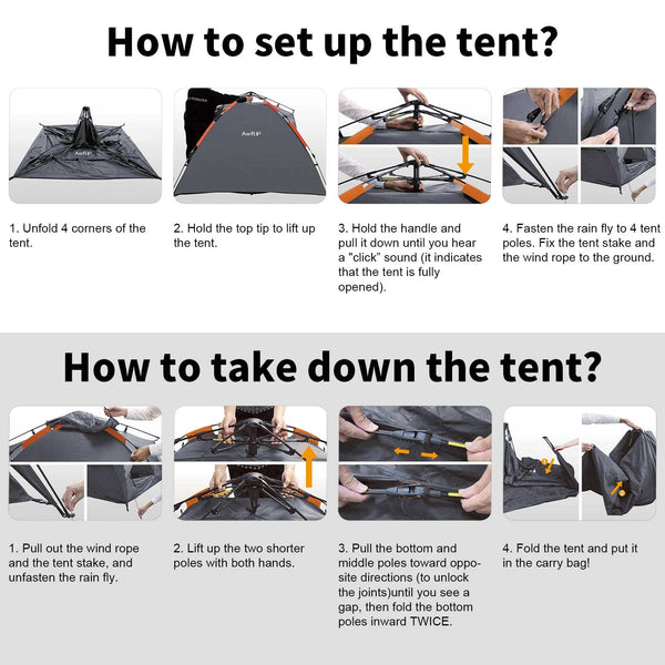 Amflip Camping Tent Automatic 3 Man Person Instant Tent Pop Up Ultralight Dome Tent 4 Seasons Waterproof & Windproof Camping Tent with Removable Outer Tarpaulin, Double Layers