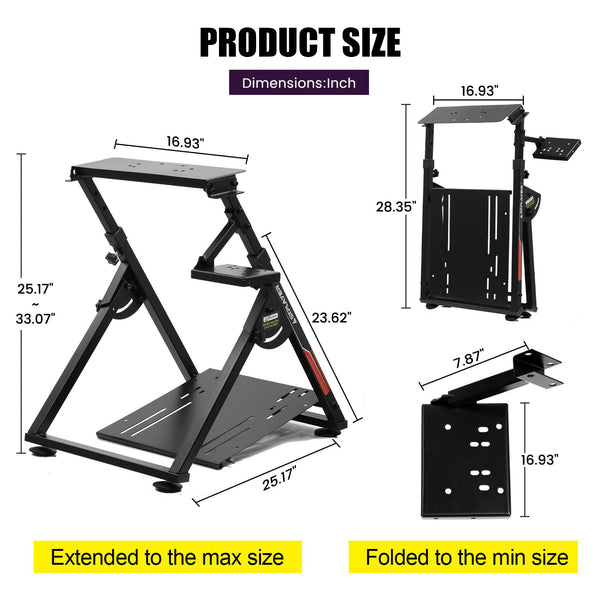 GTPLAYER Steering Wheel Stand for G25 G27 G29 G920 Foldable Racing Wheel Stand with Cup Holder Adjustable Height/Angle, Driving Simulator Gaming Wheel Stand