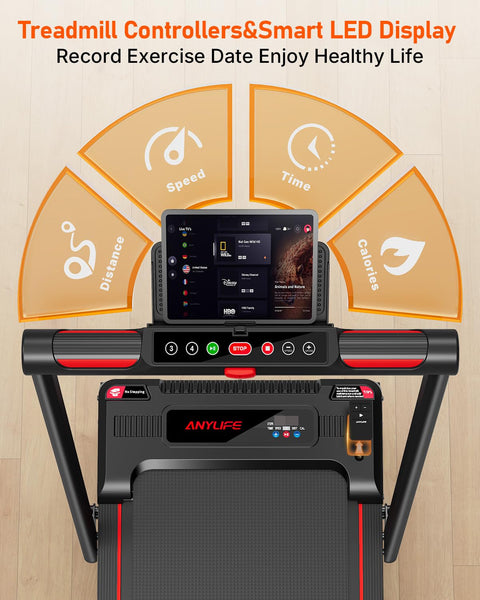Walking Pad Treadmill, Anylife Incline Walking Pad Under Desk 330lbs Capacity, 2.5HP Portable Treadmills for Home, Compact Treadmill Small Running Pad with LED Display, Remote Control