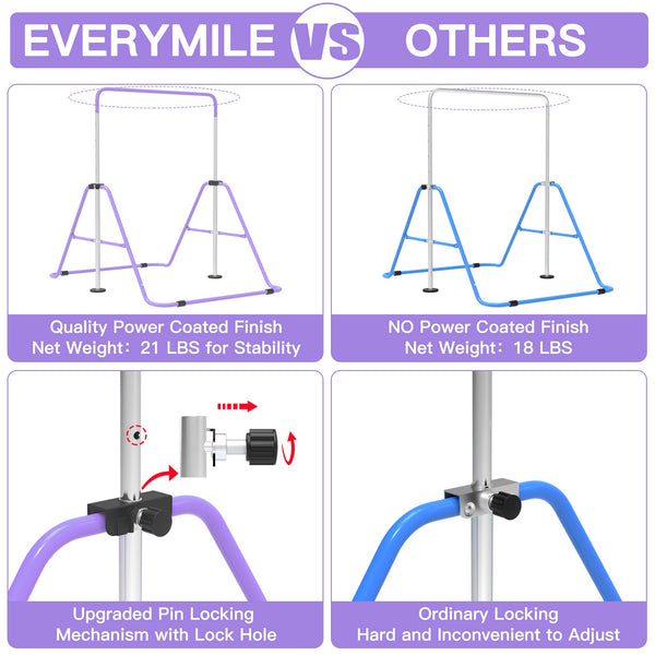 EVERYMILE Gymnastics Bars, Junior Training Kip Bar Gymnastics Equipment for Home,Adjustable Height Folding Horizontal Bar with Gymnastic Rings for Kid