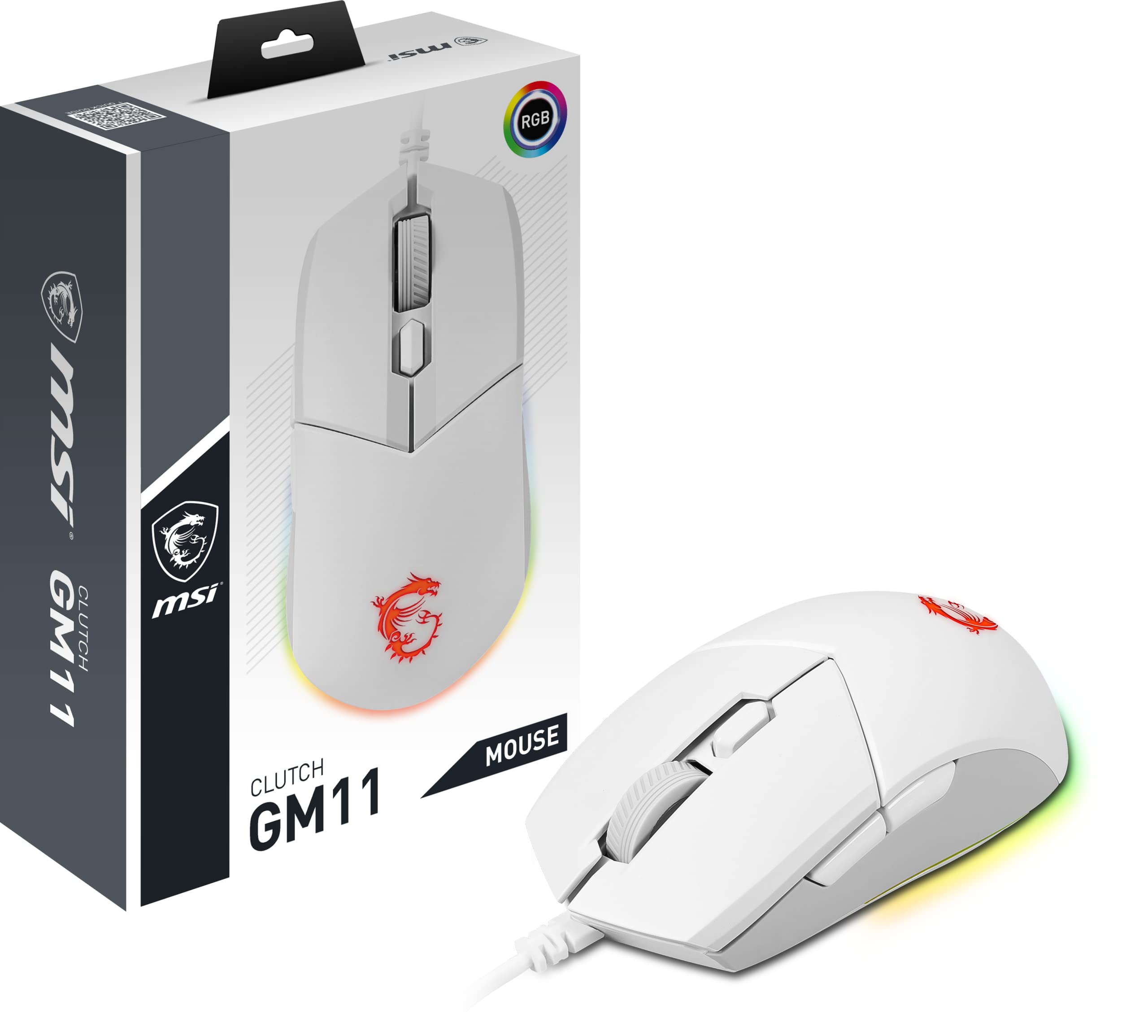 MSI CLUTCH GM51 LIGHTWEIGHT Gaming Mouse - 26000 DPI Optical Sensor, Elite 0.125ms Latency, 60M+ Click OMRON Switches, 6-Buttons, FriXionFree Cable, RGB Diamond LightGrips, 75g - Wired