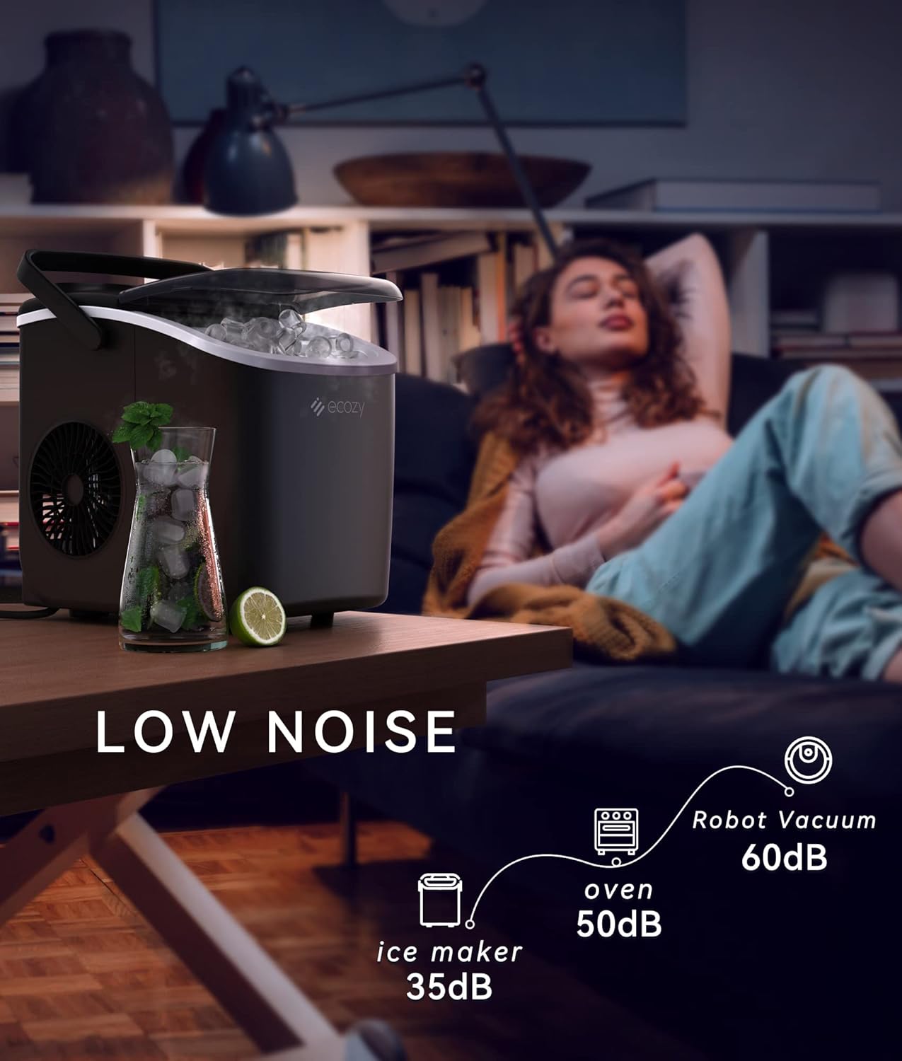 ecozy Ice Maker Machine, Portable Ice Machine, 9 Ice Cubes in 6 Mins, 12KG in 24Hrs, 2 Sizes of Ice, Self-Cleaning Ice Cube Maker, Countertop Ice Maker for Home/Office/Kitchen/Bar