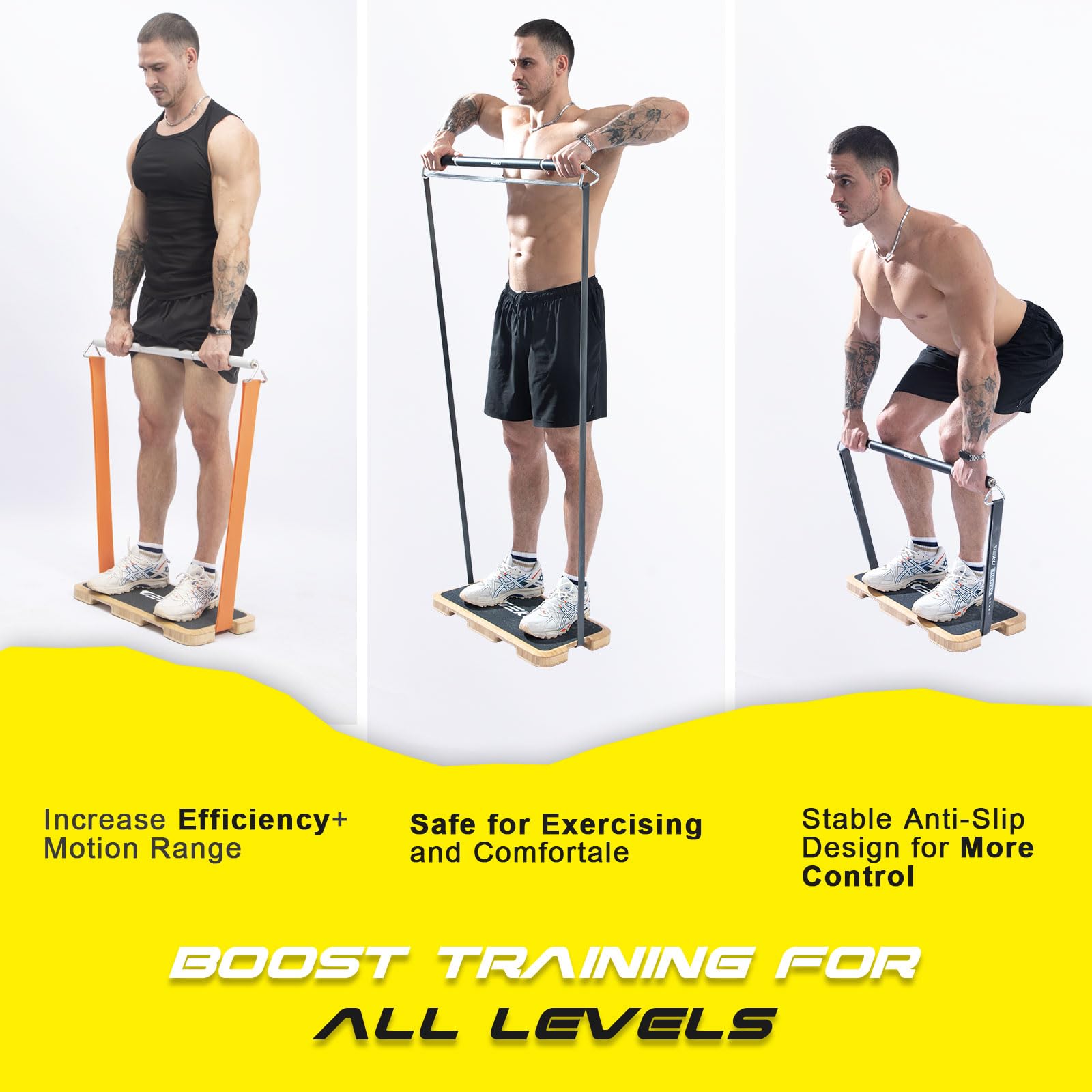 GEKU FIT Bamboo Fitness Board for Resistance Band Workouts - Eco-Friendly Exercise Platform with Non-Slip Surface for Strength Training, Stretching,