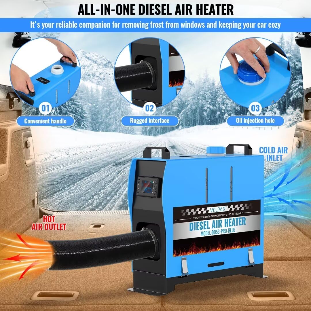 VELPAX 12V 8KW Diesel Air Heater, All in One Truck Heater, Portable Diesel Heater with Remote Control LCD Monitor and Silencer for Car Trucks Bus RV and Trailer
