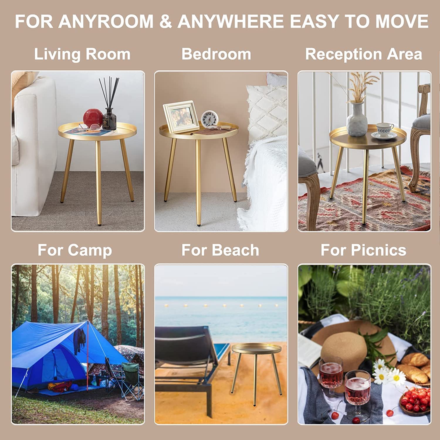 AOJEZOR Round Side Table, Metal End Table, Nightstand/Small Tables for Living Room, Accent Tables Cheap, Side Table for Small Spaces (Gold)