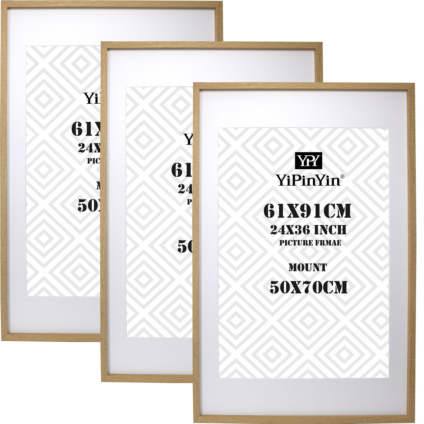 Black 50x70cm Boxed Picture Frames Set of 3 with Mounts for 40x60cm, 70x50cm poster frame with Acid Free mount for 40x60cm photo (Black 3Pack)