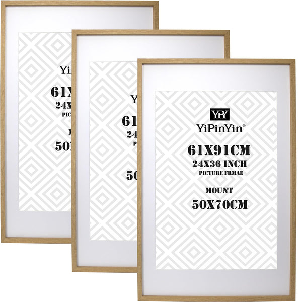 Black 50x70cm Boxed Picture Frames Set of 3 with Mounts for 40x60cm, 70x50cm poster frame with Acid Free mount for 40x60cm photo (Black 3Pack)