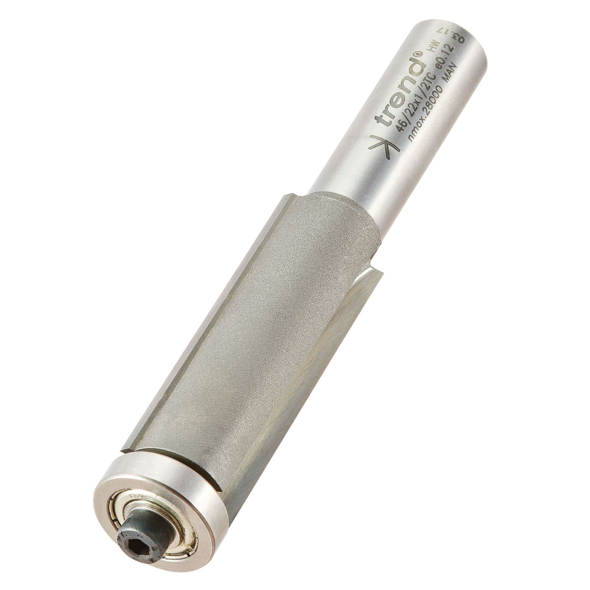 Trend Professional Guided Trimmer, 1/2 Inch Shank, 12.7mm Cut Diameter, 50mm Cut Length, Tungsten Carbide Tipped, 46/23X1/2TC