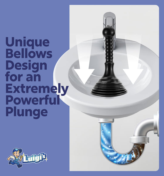 Luigi's Sink Plunger - Drain Plunger Sink Unblocker - Plungers for Unblocking - Drain Plungers for Bathroom Kitchen Bath Shower - Unblock Pump with Accordion Bellows