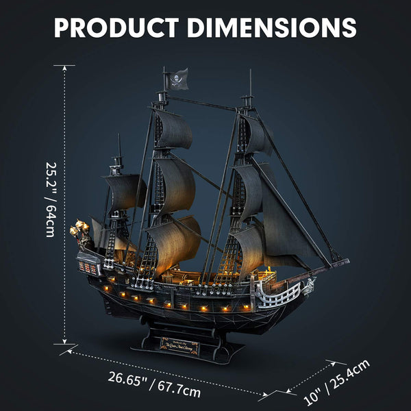CubicFun LED Pirates of the Caribbean Flying Dutchman Model Kits for Adults to Build 3D Jigsaw Puzzles Ship Model Building Gifts for Adults Kids Girls Boys - 360 Pieces