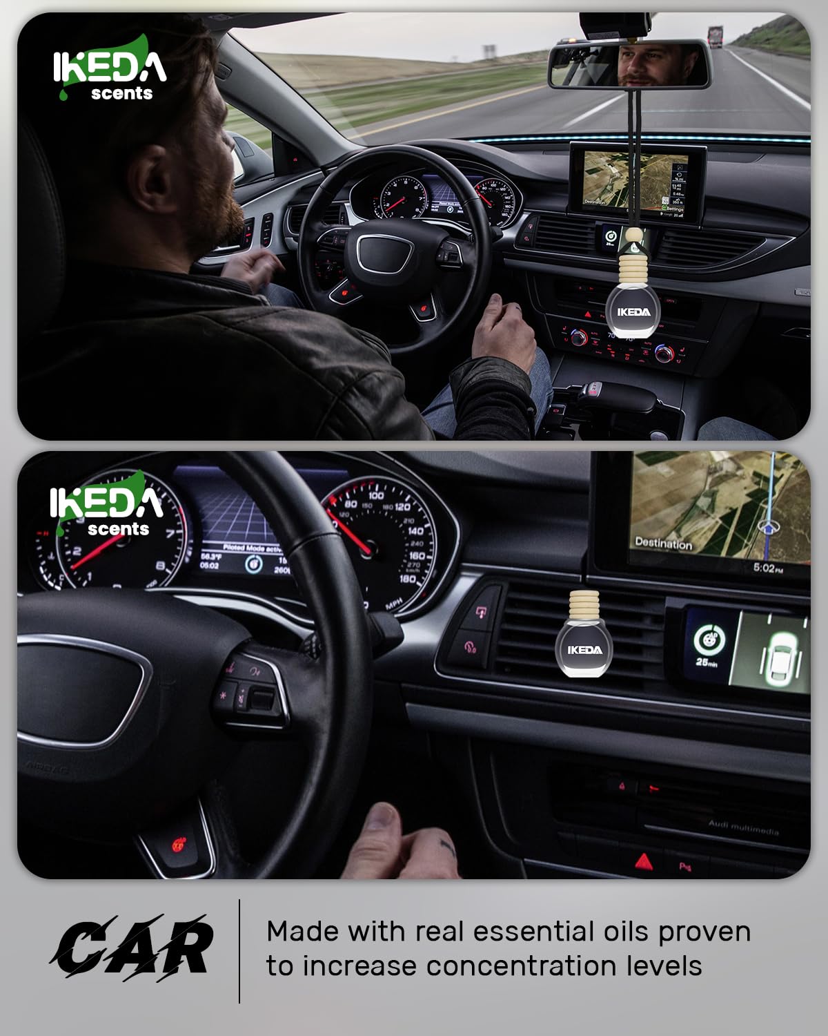 Ikeda scents Ikeda Car Air Fresheners | Automotive Hanging Pendant | Auto Perfume Diffuser with Real Oil | Strong and Long Last Fragrance | Fresh Smell Cover Odours | Car Accessories for Men Women
