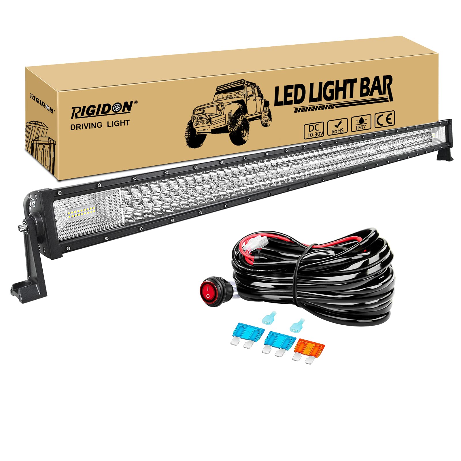 RIGIDON Straight Thin Slim Led Light Bar 22 inch 270W with 12V Wiring Harness Cable Kit, Fog Light for Car Off Road Truck ATV 4x4, Flood Spot Combo Beam, Waterproof Driving Work Lamp, 6000K White