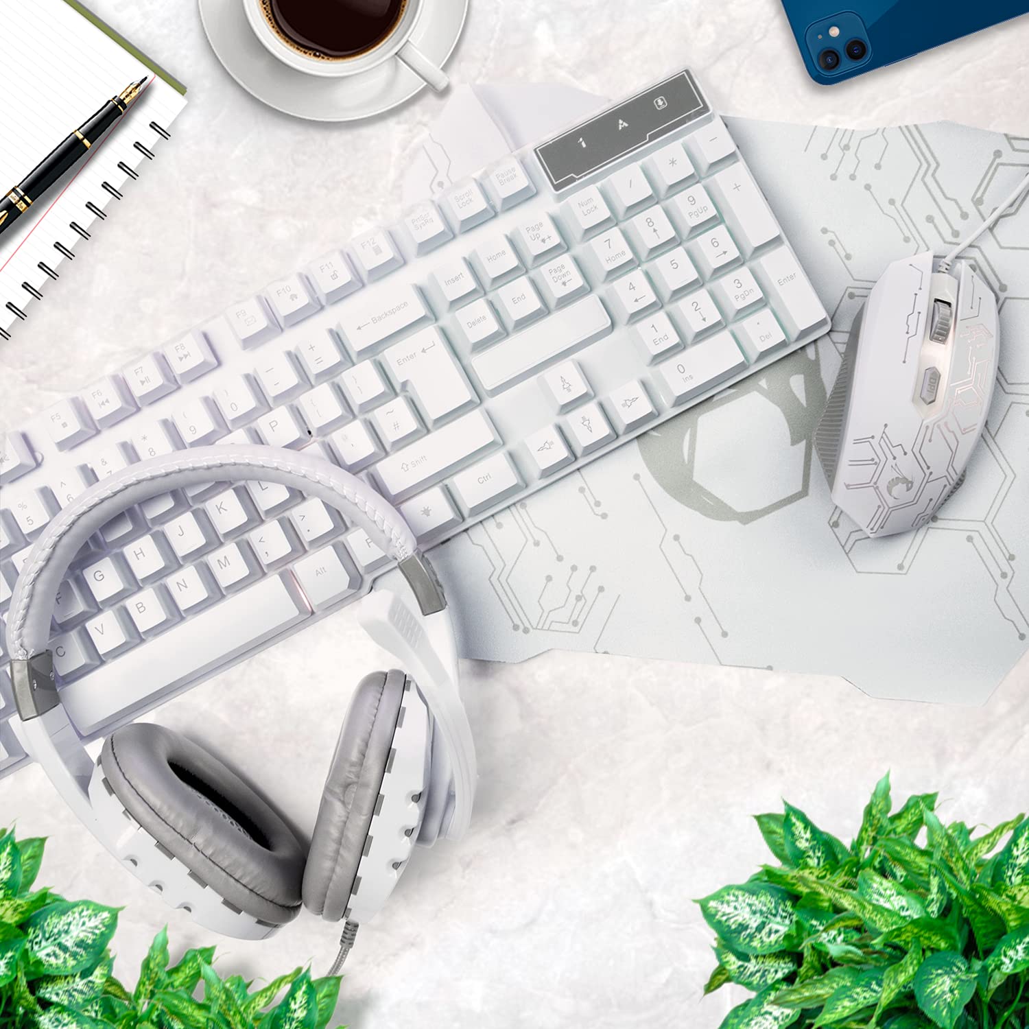 Gaming Keyboard and Mouse and Mouse pad and Gaming Headset, Wired LED RGB Backlight Bundle for PC Gamers Users - 4 in 1 Gift Box Edition Hornet RX-250