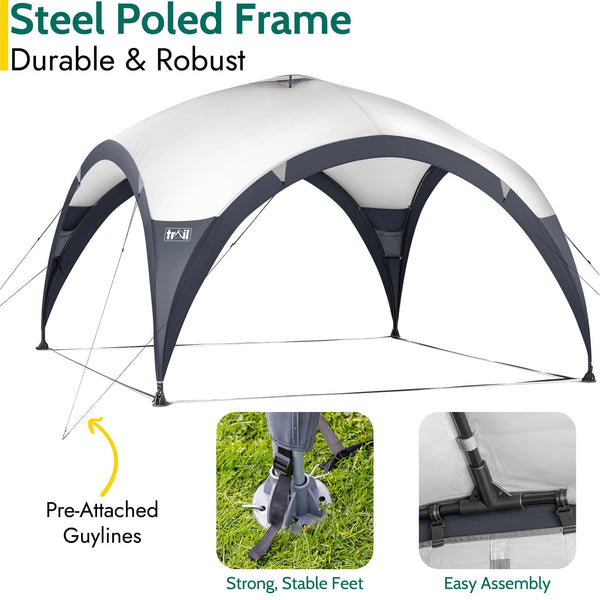 Trail Dome Gazebo with Sides, Portable Steel Pole Shelter, Outdoor Event Camping Garden, 4 Walls, 2 with Doors & Windows, UPF50+ Sun Protection, 4000mm Waterproof, Vent, Bag (3.5m x 3.5m x 2.25m)