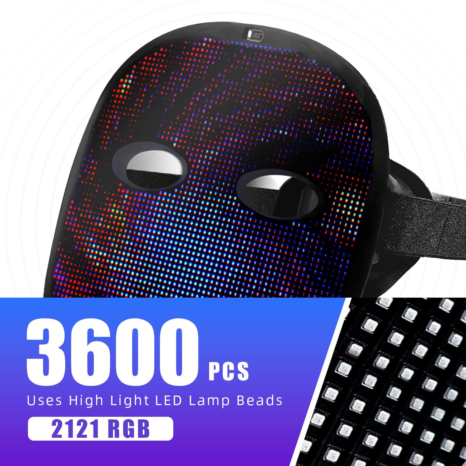 megoo LED Mask with Bluetooth Design Customized Programmable by APP,Halloween LED Luminous Mask for Costume Halloween DJ Masquerade Rave Cosplay Birthday Party