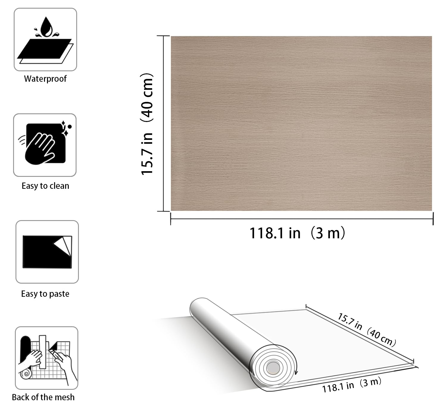 JSEVEM 40CM×3M Air Guide Design Extra Thick Beige Light Brown Wood Wallpaper Peel and Stick Waterproof Brown Wood Contact Paper Vinyl Self Adhesive Matte Textured Furniture Sticker for Kitchen Cabinet