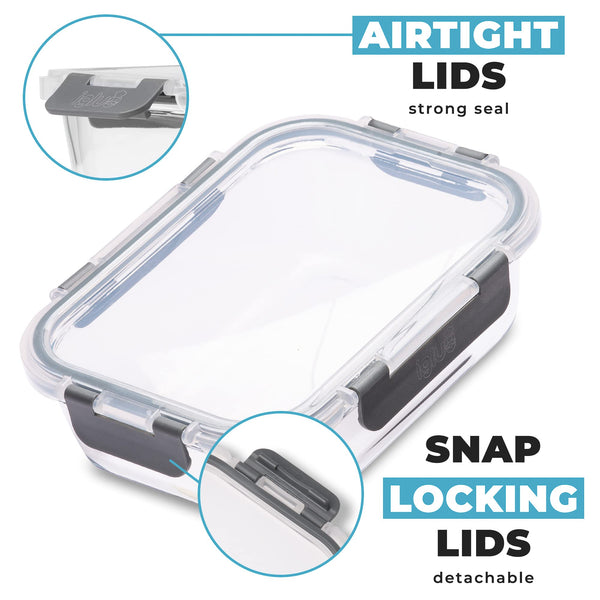 Igluu Meal Prep Glass Containers with Lids (12 Pack: 4 Rectangle, 4 Square, 4 Round) - Reusable Meal Prep Containers, Microwave, Oven, Freezer &