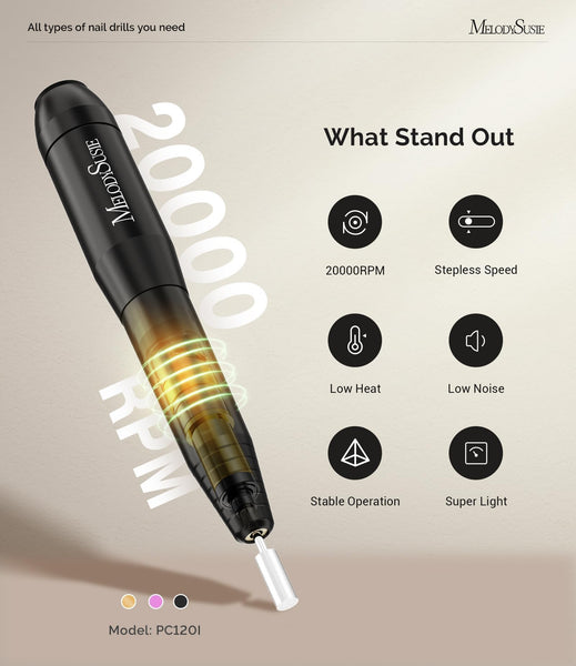 MELODYSUSIE Sheen Electric Nail Files 20000RPM for Beginners, Professional Compact Nail Drill Machine Set for Acrylics Nails, Efile with Nail Clippers Manicure and Pedicure Set, with UK Plug, Gold