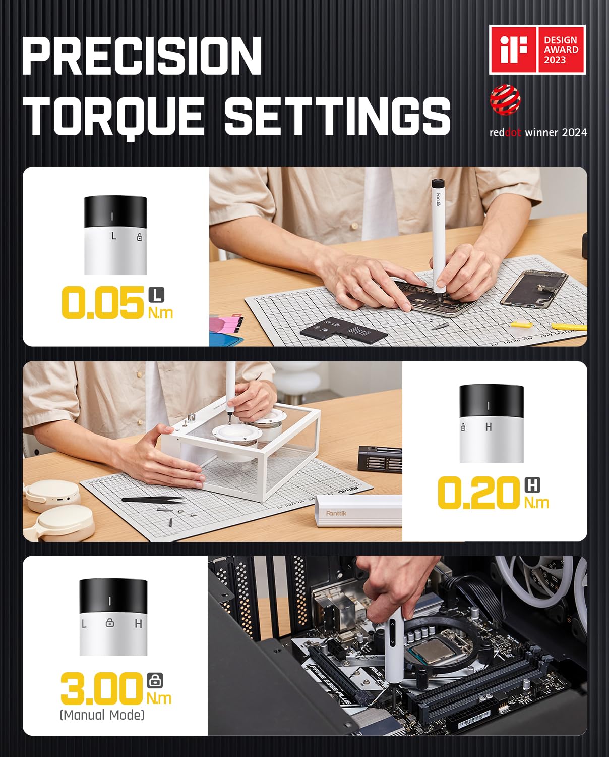 Fanttik E1 Max 3.7V Electric Screwdriver, Mini Precision Screwdriver Set, 50 Magnetic Bits, Magnetic Storage, 5/32‘’Hex, Repair Tool Kit for Electronics Phone Camera Laptop Watch (Grey)