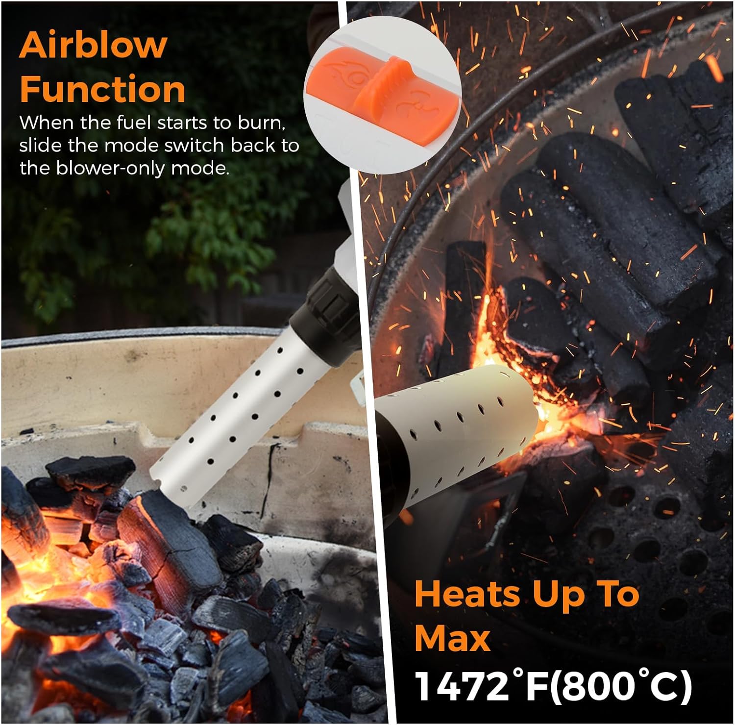 LIGO Cordless Fire Starter, 20V Charcoal Starter and Lighter, Chemical Free Heated Air with Blowing Fuction, Included 4.0Ah Battery, for Charcoal, BBQ, Grill