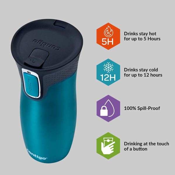 Contigo West Loop Autoseal Travel Mug, Stainless Steel Thermal Mug, Vacuum Flask, Leakproof Tumbler, Coffee Mug with BPA Easy-Clean Lid