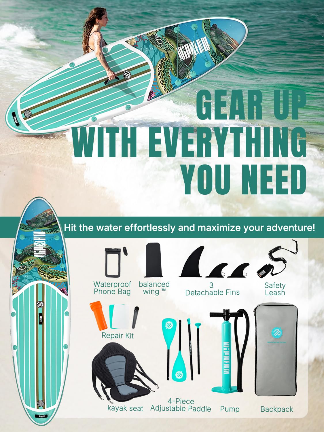 Niphean Inflatable Paddle Boards for Adults with All Accessories, 320cm Stand Up Paddle Board for All Skill Levels, SUP with 200kg Weight Capacity for 2 People, Inflatable Paddleboard with Seat