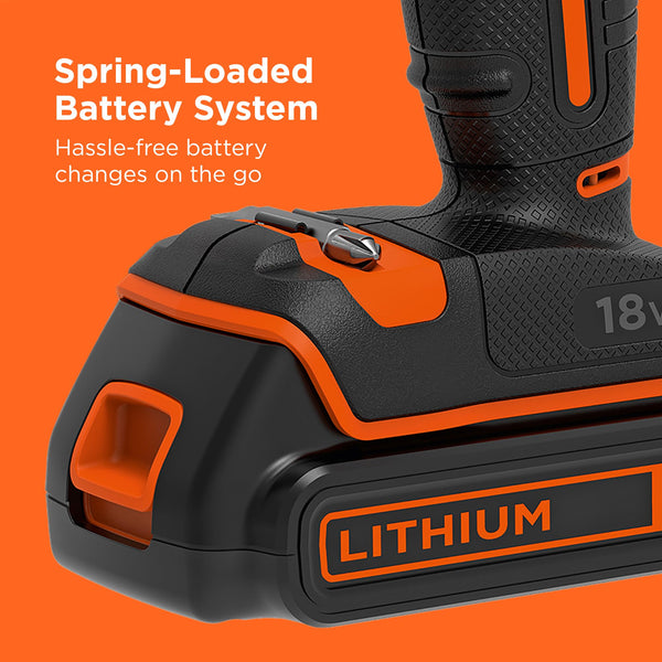 BLACK+DECKER 18V Hammer Drill with Battery, Charger, and Kitbox, BCD700S1K-GB