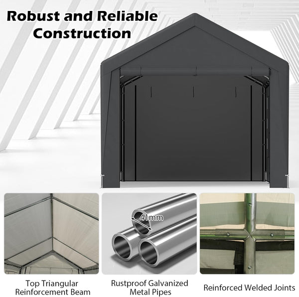 COSTWAY 3mx6m Carport, Heavy Duty Galvanized Car Canopy with 8 Removable Sidewalls & Adjustable Tarp, UV Resistant Waterproof Garage Boat Shelter Party Tent for Outdoor Garden