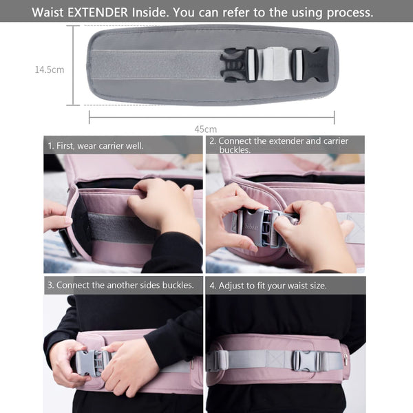 Bebamour Baby Carrier Newborn to Toddler Baby Carrier Hipseat 0-36Months with Head Hood, 3 PCS Teething Pads, Waist Extender, Grey