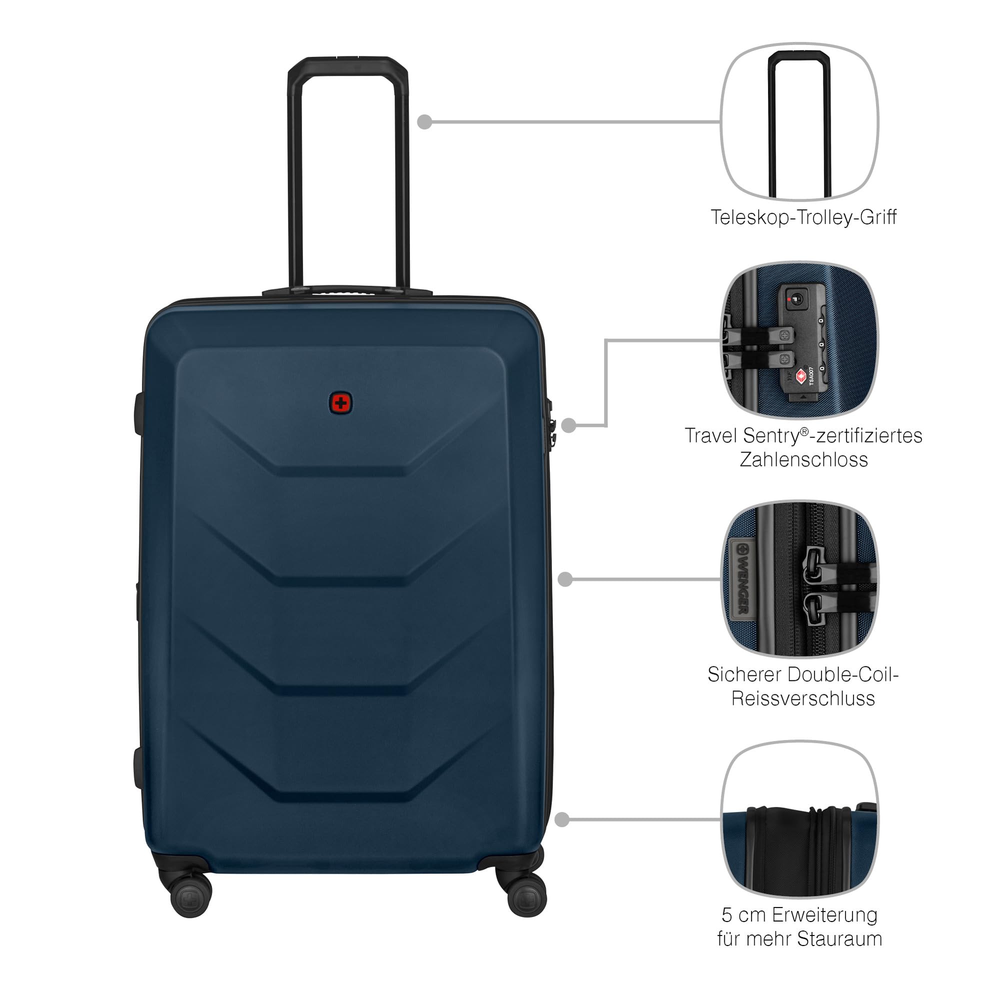 Wenger Prymo Medium hardside case with 4 Wheels, mid-Sized, 59 (67) L, Hardshell, Security Lock, for Men and Women, Travel or Vacation, Black, 612537
