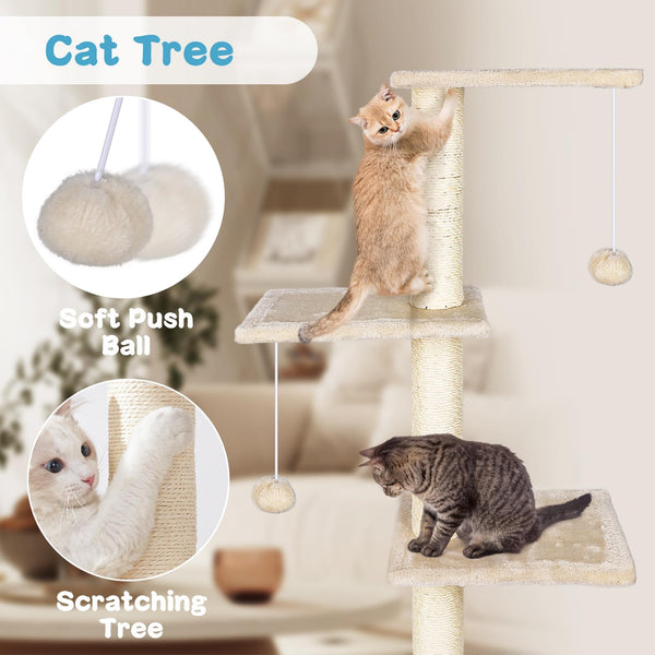 MASTERTOP Cat Wall Furniture, 4 in 1 Cat Tree Tower Scratching Posts, Indoor Cats Climbing Frame with Cats Hammock, Hanging Ball Toy, Kitten Wall
