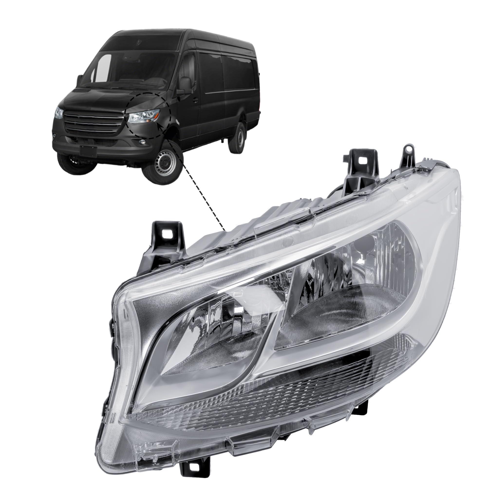 LONGLING Replacement Side Headlight Head Lamp Electric Adjustment for Mercedes Sprinter 907/910 2019-2025 (Passenger (N/S) LH)