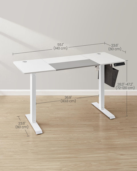 VASAGLE Electric Standing Desk, Height Adjustable Desk, 60 x 140 x (72-120) cm, 4 Memory Heights, Storage Pocket, for Home Office, Study, Rustic Brown and Ink Black LSD134K02