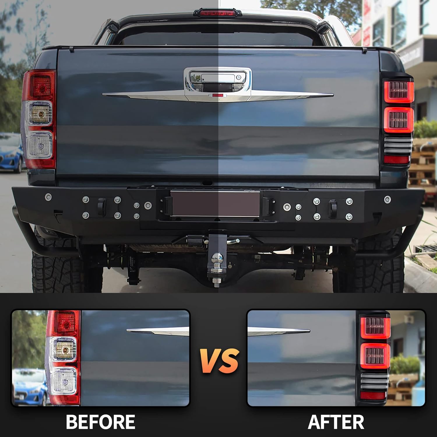 VLAND LED Tail Lights for Ranger T6 T7 T8 XL XLT Wildtrak 2012-2018 Rear Lights Lamp Assembly with Sequential Indicator (12-18 Somked)