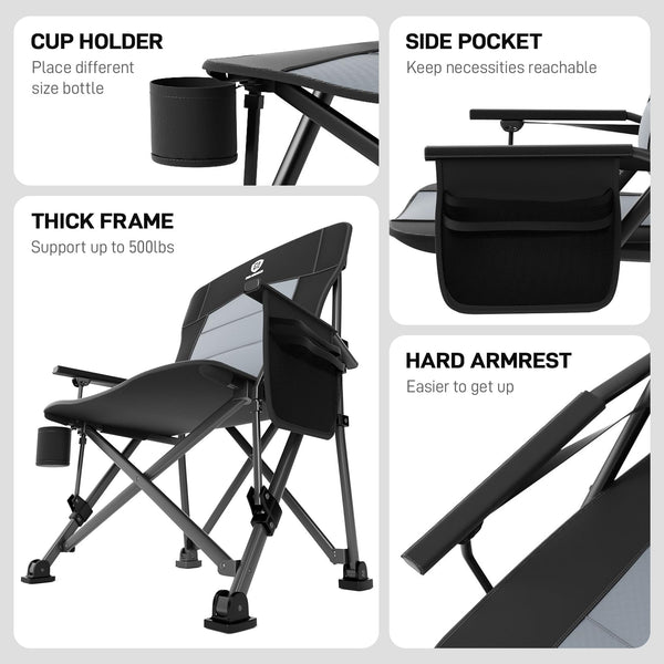 EVER ADVANCED Camping Chair for Adults Oversized 230KG, Folding Chair for Heavy People with Side Pocket, Heavy Duty Extra Wide with Hard Armrest Foldable Garden Fishing Outdoor Fold up