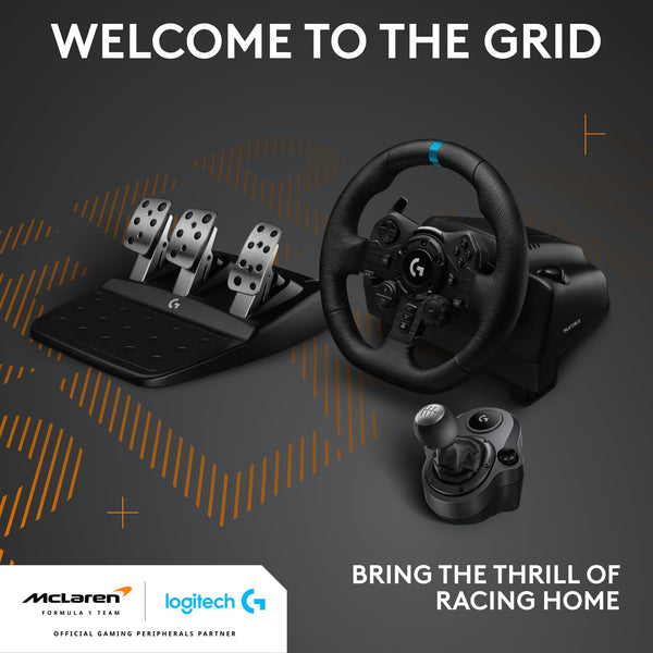 Logitech G G923 Racing Wheel and Pedals, TRUEFORCE up to 1000 Hz Force Feedback, Responsive Driving Design, Dual Clutch Launch Control, Genuine Leather Wheel Cover, for PS5, PS4, PC, Mac - Black