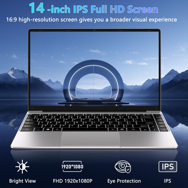 HUQPPQ 14 Inch Laptop Celeron N4020 Processor 6GB RAM 256GB SSD WIN11 Laptops | FHD 1920×1080 IPS Display | WiFi 5, USB 3.0, Webcam | Ideal for Business, School & Work - Gray