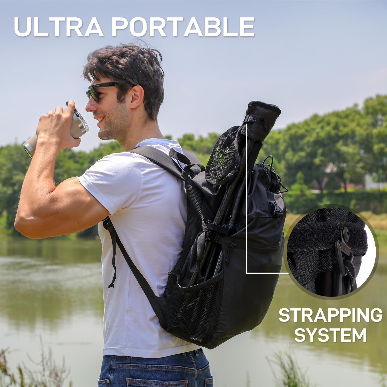 EVER ADVANCED Folding Stool Tripod Tall 53 cm Lightweight Camping Stool Compact Portable Fishing Tripod Camping Chair Collapsible for Outdoor Travel Walking Garden Backpack Hold Up 102 KG