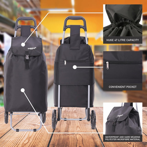 Hoppa 57Ltr Lightweight Shopping Trolley 2025 model, Hard Wearing & Foldaway Push/Pull Cart for Easy Storage With 1 Year Guarantee