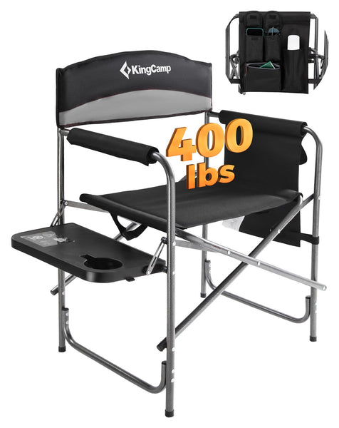 KingCamp Folding Camping Chairs for Adluts Heavy Duty Directors Chair with Cooler Bag and Side Table Support up to 150KG