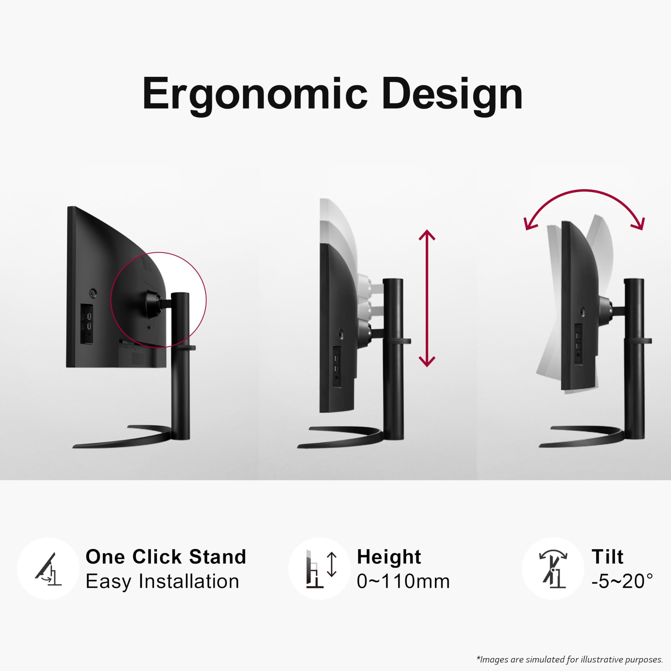 LG Electronics Curved UltraWide Monitor 34WR55QK, 34 inch, 1440p, 100Hz, 5ms Response Time, VA Panel, Smart Energy Saving, USB-C (65W Power Delivery), Displayport, HDMI