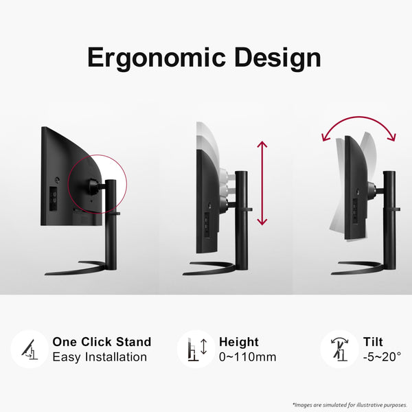 LG Electronics Curved UltraWide Monitor 34WR55QK, 34 inch, 1440p, 100Hz, 5ms Response Time, VA Panel, Smart Energy Saving, USB-C (65W Power Delivery), Displayport, HDMI