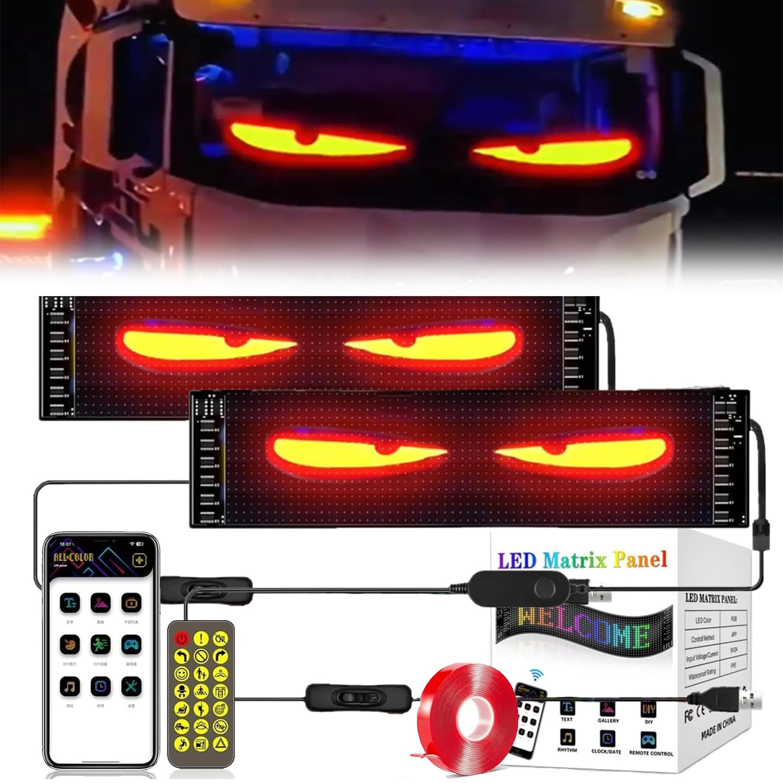 Devil Eyes Light for Trucks, Devil Eyes Light for Cars, Colorful Eye Lamp Soft Screen for Car Windows, Car Flexible LED Screen, DIY Car Dynamic LED Smart Colorful Eye Lamp (2.8 * 6.8in 2PCS)