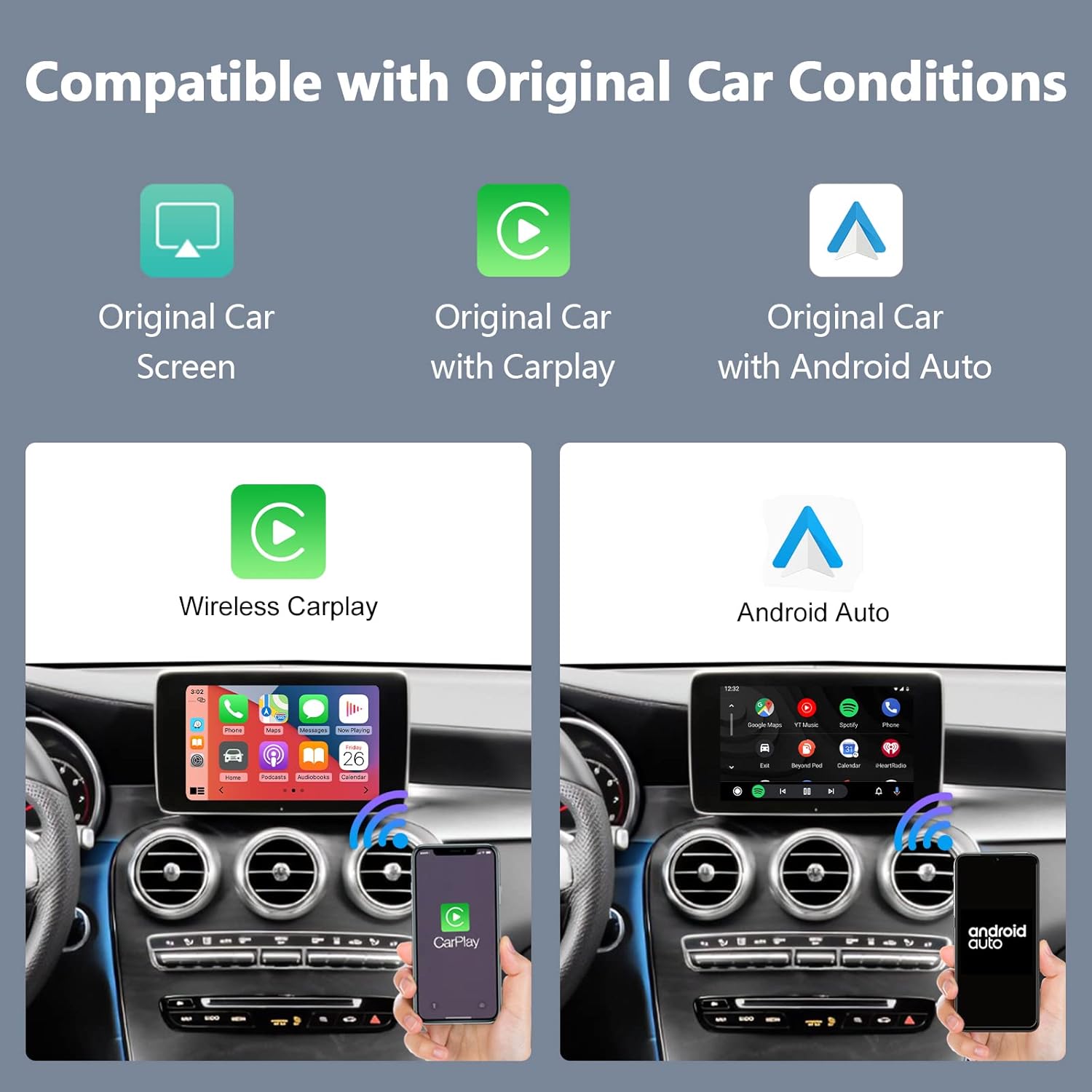 Road Top Wireless Carplay Android Auto for Mercedes Benz C GLC Class W205 2016-2018 Year with NTG5.0, Carplay Retrofit Kit Decoder, Support Mirrorlink, Navigation