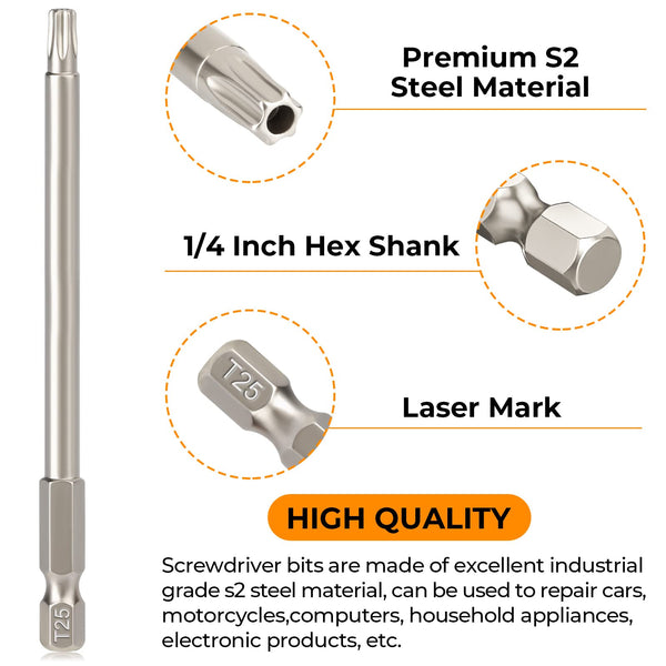 Hakkin 12PC Screwdriver Bits Set - S2 Steel, Magnetic, 3 Inch Slotted & Phillips, 1/4" Hex Shank for Power Screwdriver, Drill, Impact Driver