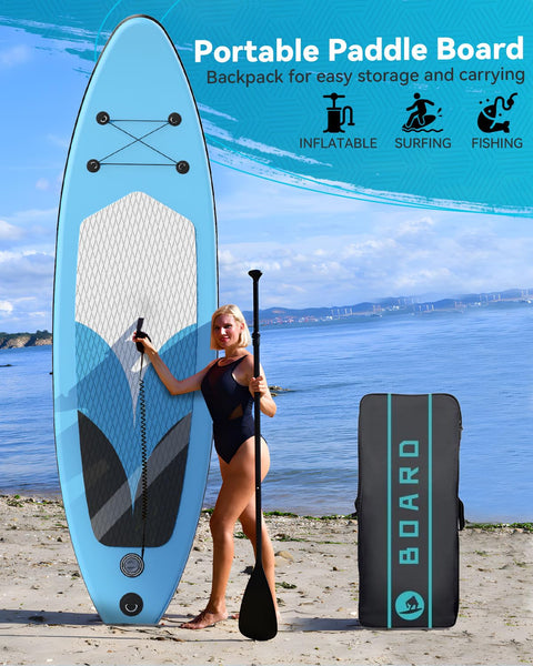 Inflatable Stand Up Paddle Board 10'5''×30''×6'', SUP Inflatable Paddle Boards Ultra Light Surfing Board Kit for Adults, Set with Adjustable Paddle Hand Pump Fin Backpack Phone Case Repair Kit