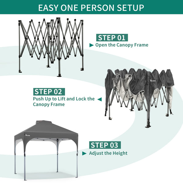 YITAHOME 2.5x2.5M Instant Heavy Duty Pop Up Gazebo, Waterproof Folding Garden Camping Party Tent Canopy Marquee with Roller Bag for Patio Markets Beach