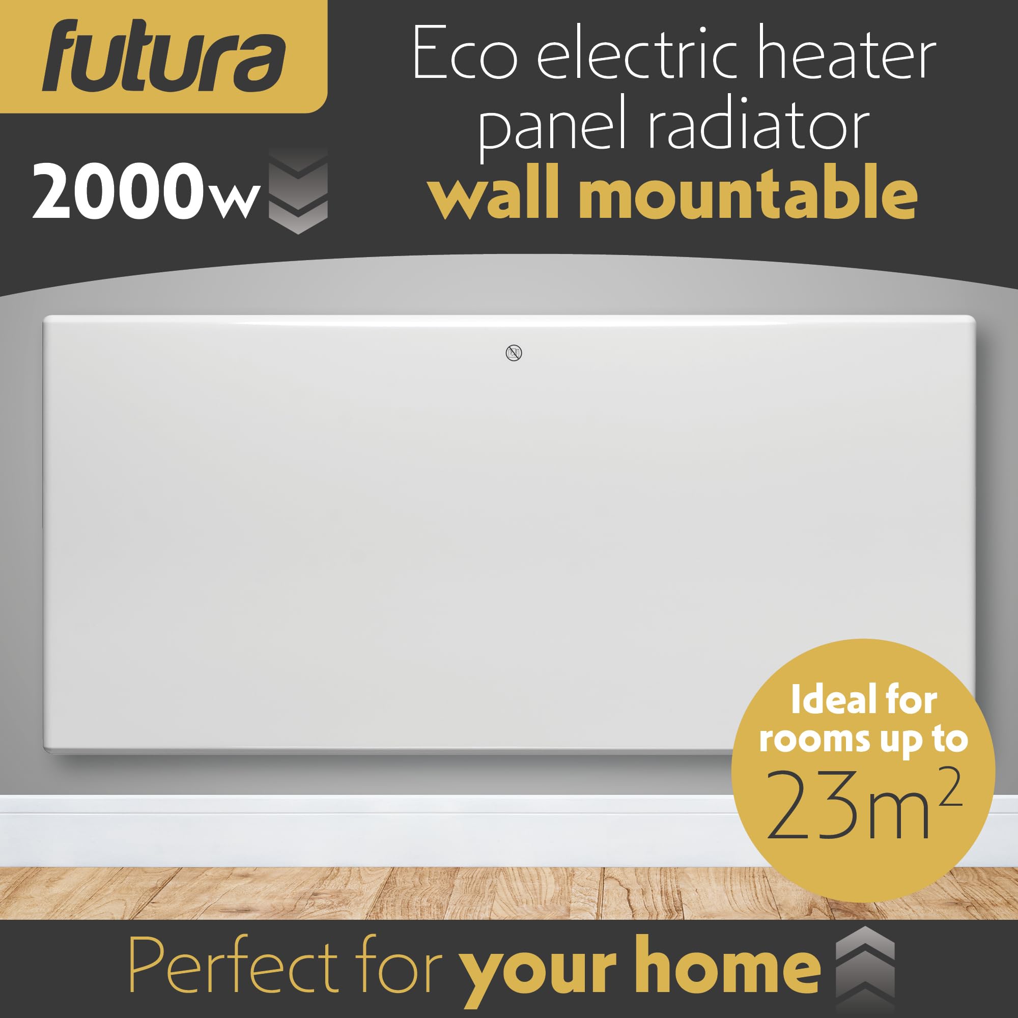 Futura 2000W Grey Electric Radiator Heaters for Home, Bathroom Safe Electric Heater Setback Timer Lot 20 & Advanced Thermostat Control Wall Mounted or Floor Standing Low Energy Panel Heater