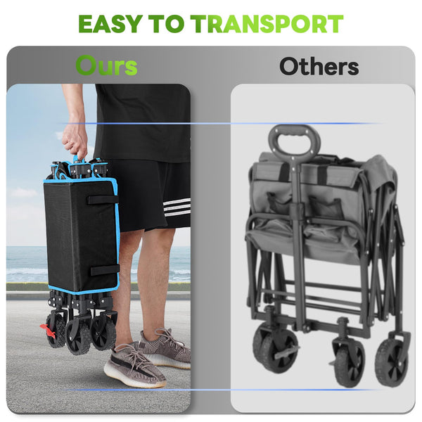 Folding Festival Trolley on Wheels - Foldable Camping Cart 150L Pull Along Garden Wagon Heavy Duty Trolley for Beach Shopping Fishing Picnic Outdoor