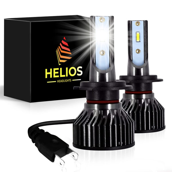HELIOS H4 / HB2 Headlight Bulbs Led 18000 LM Super Bright Fan Cooling All In One Cool White Conversion Kit Hi/Lo (DC 9-30V) 6000K (36W x2) 30,000Hours over 200% Brighter, Braided Cable
